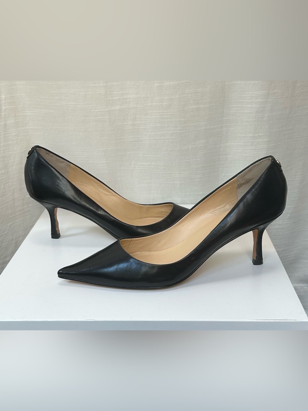 Ivanka Trump Black Leather Pointed Kitten Heel Pumps